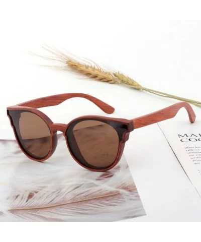 Women Wood Sunglasses Lady Retro Cateye Sun Glasses Polarized Glasses for men UV400 - C2 Red Lens - CE18W7I6UEN $60.44 Aviator