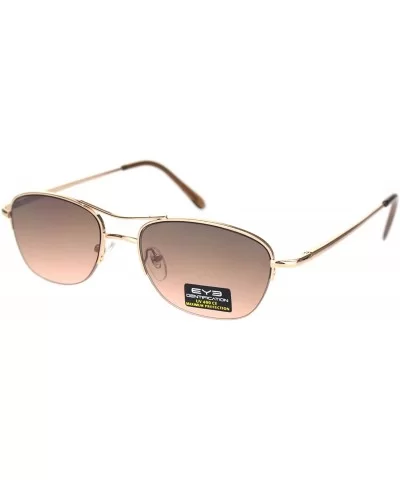 Womens Boyfriend Style Narrow Rectangular Half Rim Pilots Sunglasses - Gold Brown Pink - CN18O3H28C8 $17.57 Rectangular