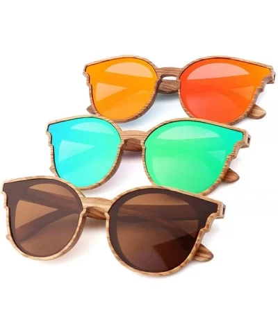 Women Wood Sunglasses Lady Retro Cateye Sun Glasses Polarized Glasses for men UV400 - C2 Red Lens - CE18W7I6UEN $60.44 Aviator