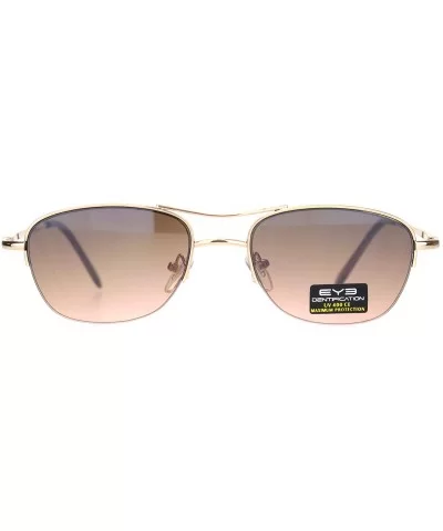 Womens Boyfriend Style Narrow Rectangular Half Rim Pilots Sunglasses - Gold Brown Pink - CN18O3H28C8 $17.57 Rectangular