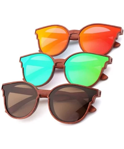 Women Wood Sunglasses Lady Retro Cateye Sun Glasses Polarized Glasses for men UV400 - C2 Red Lens - CE18W7I6UEN $60.44 Aviator