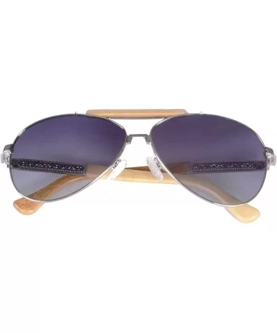 Men's Polarized Sunglasses Classic UV400 Wood Sun Glasses - Z1565 - Silver/Nature Bamboo - CW189HHSYZD $22.10 Aviator