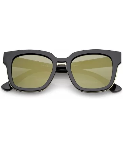 Modern Metal Trim Bridge Square Mirror Flat Lens Horn Rimmed Sunglasses 50mm - Black-gold / Gold Mirror - CD12O4DN2Q3 $13.71 ...