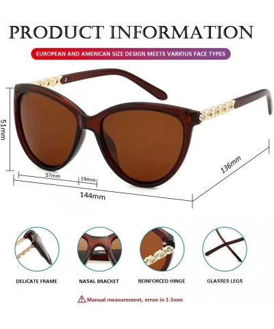 Polarized Cat Eye Sunglasses for Women - Fashion Inlaid Diamond frame 100% UV Blocking Lens - Brown/Brown - C418Z7ZZQN6 $21.4...