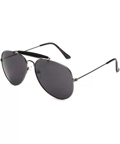 Classic Premium Aviator Sunglasses with Brow Bar - Gunmetal/Smoke - CA12J6U5EDJ $13.21 Oversized