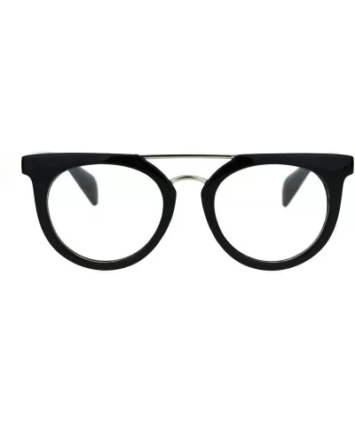Designer Fashion Clear Lens Glasses Round Flat Metal Top Bridge UV 400 - Glossy Black - CX1869OCYI2 $13.53 Round