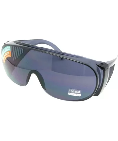 Large Shield Sunglasses Worn Over Prescription Glasses F22 - Gray Lens - CJ188NLT4S0 $18.30 Rectangular