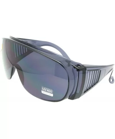 Large Shield Sunglasses Worn Over Prescription Glasses F22 - Gray Lens - CJ188NLT4S0 $18.30 Rectangular