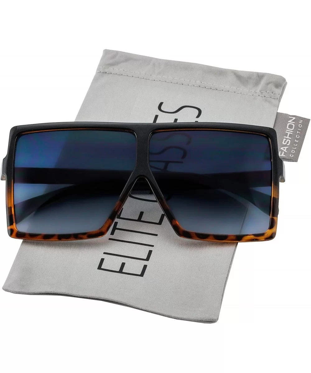 Square Oversized Sunglasses for Women Men Flat Top Fashion Shades - Black/Tortoise Ombre - CU18T97X4NU $17.73 Oversized