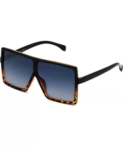 Square Oversized Sunglasses for Women Men Flat Top Fashion Shades - Black/Tortoise Ombre - CU18T97X4NU $17.73 Oversized