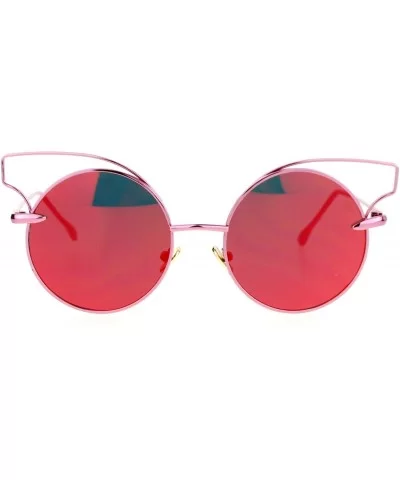 Mirrored Mirror Flat Lens Metal Wire Horn Rim Cat Eye Sunglasses - Pink - CM12DUJWMQJ $17.52 Cat Eye