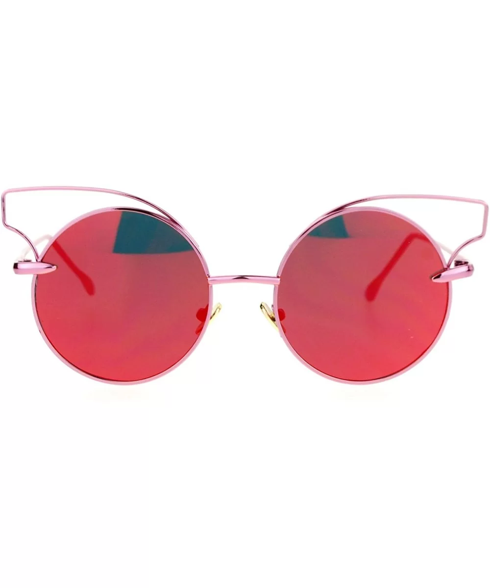 Mirrored Mirror Flat Lens Metal Wire Horn Rim Cat Eye Sunglasses - Pink - CM12DUJWMQJ $17.52 Cat Eye