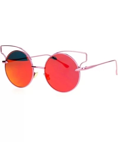 Mirrored Mirror Flat Lens Metal Wire Horn Rim Cat Eye Sunglasses - Pink - CM12DUJWMQJ $17.52 Cat Eye