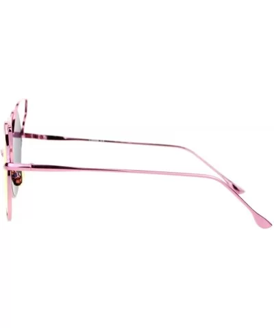 Mirrored Mirror Flat Lens Metal Wire Horn Rim Cat Eye Sunglasses - Pink - CM12DUJWMQJ $17.52 Cat Eye