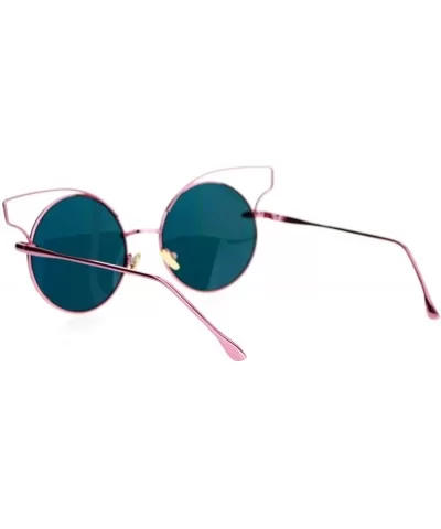 Mirrored Mirror Flat Lens Metal Wire Horn Rim Cat Eye Sunglasses - Pink - CM12DUJWMQJ $17.52 Cat Eye