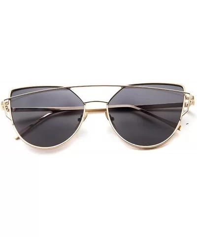 fashion sunglasses unisex metal frame sunglasses uv400 protection sunglasses - Golden Frame/Grey Piece - C212NB56D7I $16.58 Oval