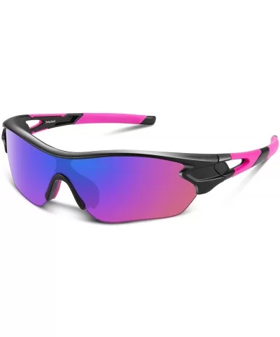 Polarized Sunglasses Baseball Cycling Motorcycle - Black Pink - CP18QU6U8YH $35.13 Sport