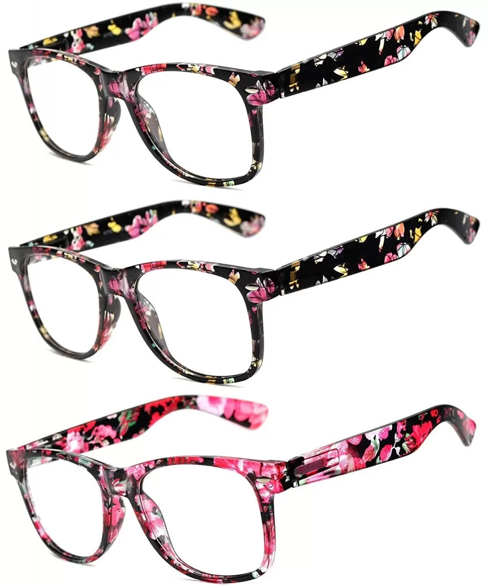 OWL - Non Prescription Glasses for Women and Men - Clear Lens - UV Protection - Floral_black_3pairs - CN180434GM2 $17.98 Rect...