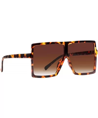 Square Oversized Sunglasses for Women Men Flat Top Fashion Shades - Tortoise Frame- Gradient Tea - CO198DRC7LW $12.14 Round