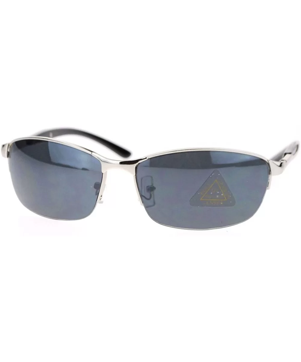 Spring Hinge Sunglasses Mens Half Rim Oval Rectangular Metal Frame - Silver - CZ11YAXORZD $11.77 Rectangular