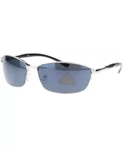 Spring Hinge Sunglasses Mens Half Rim Oval Rectangular Metal Frame - Silver - CZ11YAXORZD $11.77 Rectangular