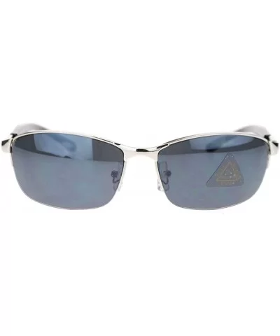 Spring Hinge Sunglasses Mens Half Rim Oval Rectangular Metal Frame - Silver - CZ11YAXORZD $11.77 Rectangular