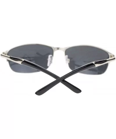 Spring Hinge Sunglasses Mens Half Rim Oval Rectangular Metal Frame - Silver - CZ11YAXORZD $11.77 Rectangular