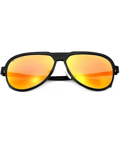 Classic Aviator Polarized Sunglasses UV Mirrored Lens Aluminum Frame - Black & Red - CL17AAHD99C $22.18 Sport
