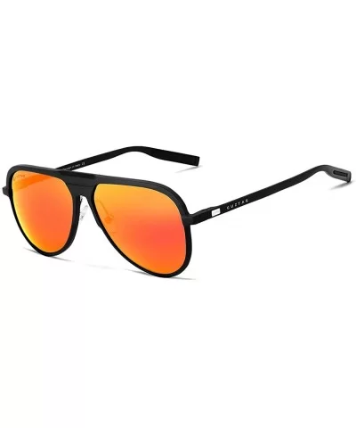 Classic Aviator Polarized Sunglasses UV Mirrored Lens Aluminum Frame - Black & Red - CL17AAHD99C $22.18 Sport