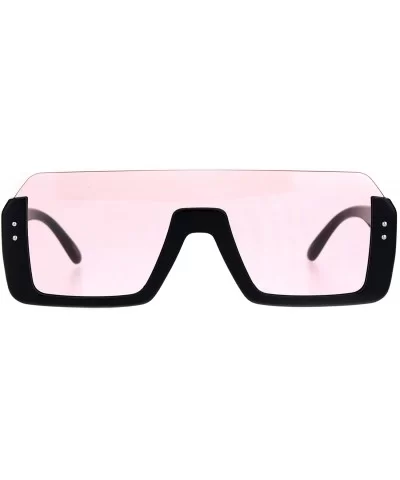 Retro Shield Rectangular Upside Down Half Rim Racer Sunglasses - Pink - CC18K2MN9XN $13.06 Shield