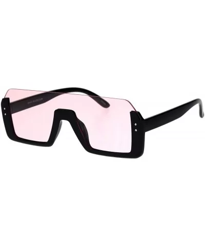 Retro Shield Rectangular Upside Down Half Rim Racer Sunglasses - Pink - CC18K2MN9XN $13.06 Shield