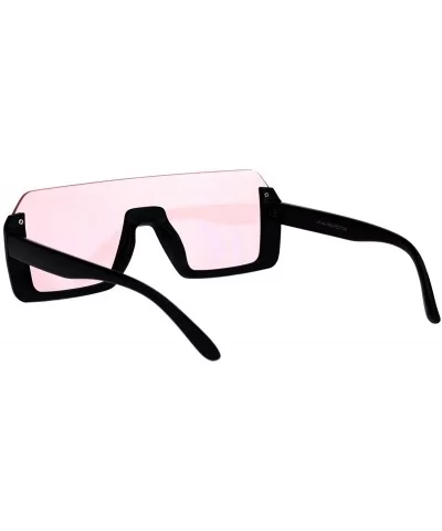 Retro Shield Rectangular Upside Down Half Rim Racer Sunglasses - Pink - CC18K2MN9XN $13.06 Shield