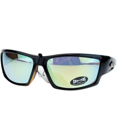 Mens Sunglasses Rectangular Wrap Around Biker Fashion - Black Orange - C2121JIHJPR $12.52 Rectangular