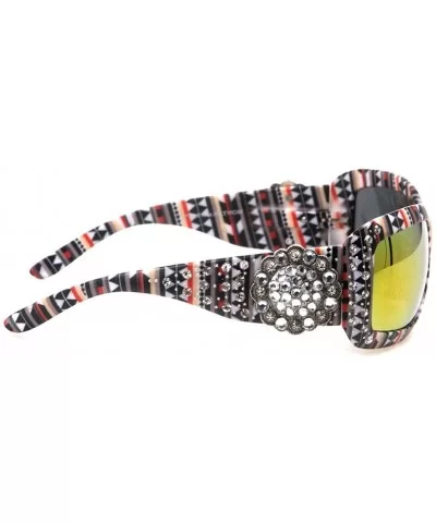 Aztec Sunglasses Rhinestone Concho Womens Shades - Black Colored Lens - CR193M6HI2R $28.94 Oval