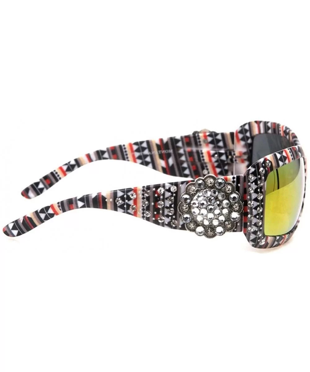 Aztec Sunglasses Rhinestone Concho Womens Shades - Black Colored Lens - CR193M6HI2R $28.94 Oval