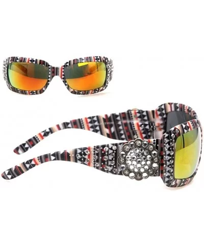 Aztec Sunglasses Rhinestone Concho Womens Shades - Black Colored Lens - CR193M6HI2R $28.94 Oval