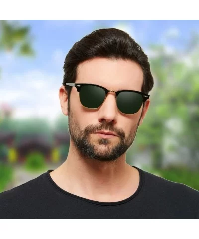 Glass Lens Sunglasses for Men and Women Plank Frame Metal Hinge Fashion Driving Vintage Sun Glasses - CA1948RWT5L $38.10 Sport