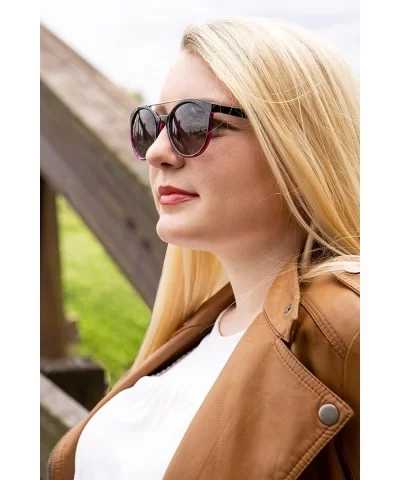 Classic Oversized Sunglasses Round - Black to Purple Demi Frame/Gradient Smoke Lens - C318DCK94WH $25.50 Square