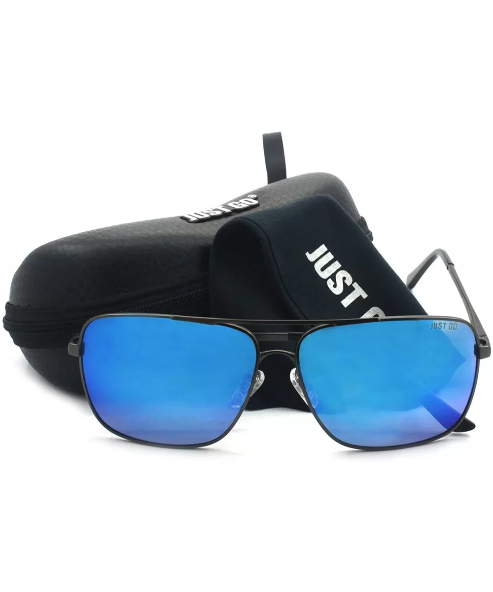 Classic Rectangle Aviator Sunglasses Polarized 100% UV protection - Gunmetal Frame Blue Revo Lens - CM128EAWFQP $21.79 Sport