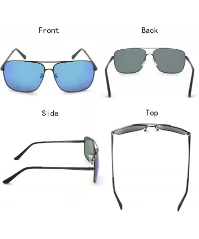 Classic Rectangle Aviator Sunglasses Polarized 100% UV protection - Gunmetal Frame Blue Revo Lens - CM128EAWFQP $21.79 Sport