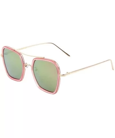 Double Plastic Metal Rim Flat Modern Geometric Squared Aviator Sunglasses - Green Pink - CI190DHUNKO $19.89 Aviator