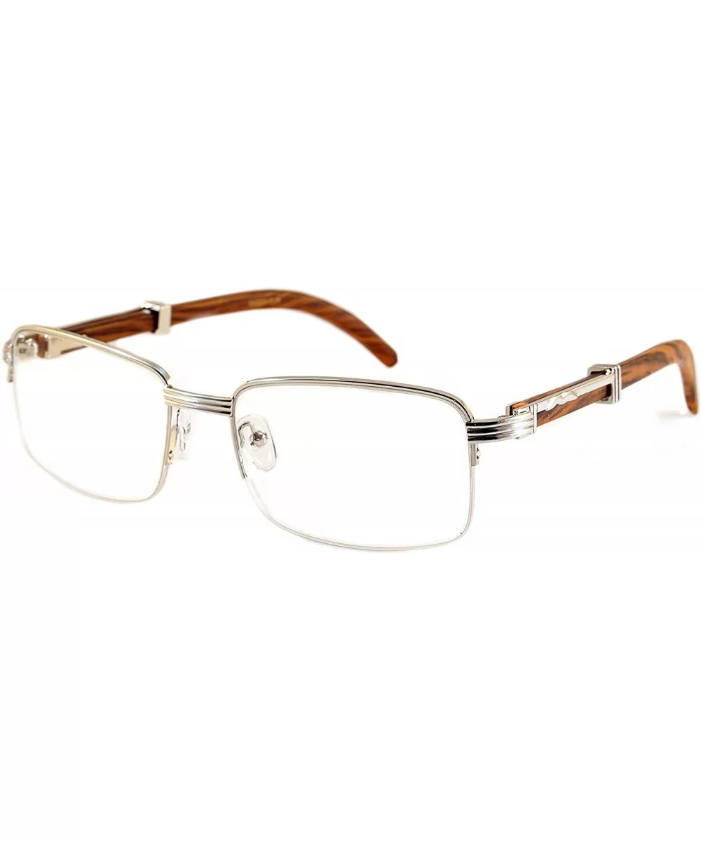 Reading Glasses Vintage Semi-Rimless Metal & Wood Grain Reader New A258 - Silver Brown - CZ195DUZYT4 $22.35 Semi-rimless