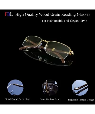 Reading Glasses Vintage Semi-Rimless Metal & Wood Grain Reader New A258 - Silver Brown - CZ195DUZYT4 $22.35 Semi-rimless