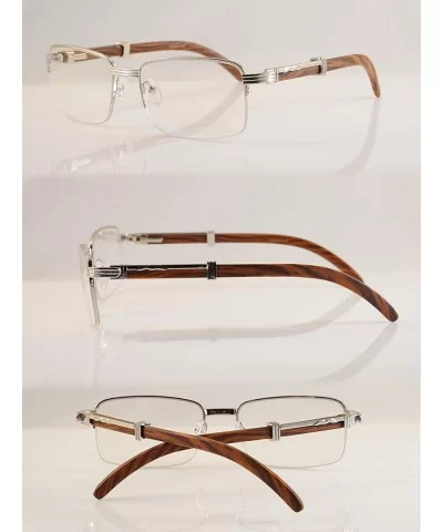 Reading Glasses Vintage Semi-Rimless Metal & Wood Grain Reader New A258 - Silver Brown - CZ195DUZYT4 $22.35 Semi-rimless