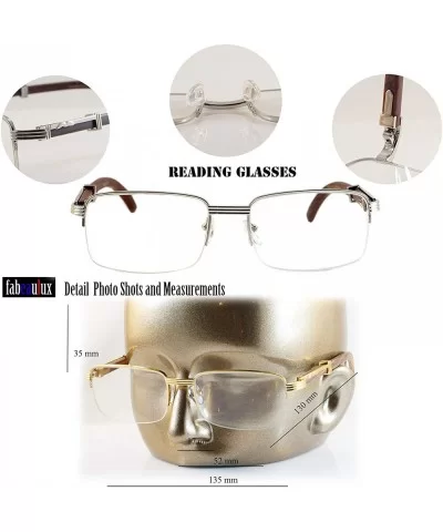 Reading Glasses Vintage Semi-Rimless Metal & Wood Grain Reader New A258 - Silver Brown - CZ195DUZYT4 $22.35 Semi-rimless