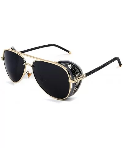 Unisex STY1506 Cross Detail Side Shield Metal Aviator 52mm Sunglasses - C3-gold+black - C112EL3BDF9 $34.13 Round