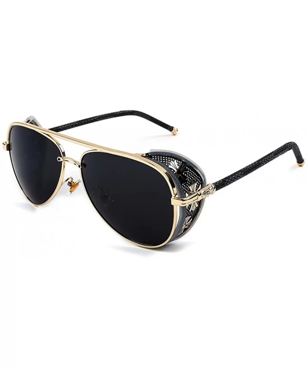 Unisex STY1506 Cross Detail Side Shield Metal Aviator 52mm Sunglasses - C3-gold+black - C112EL3BDF9 $34.13 Round