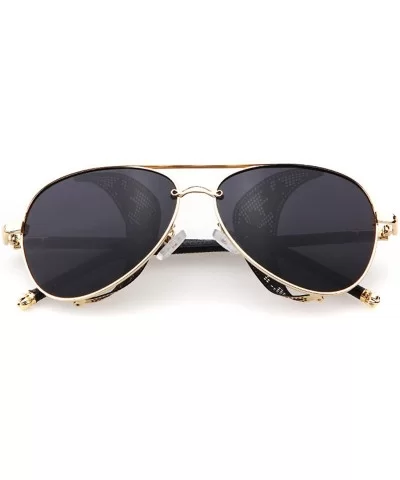 Unisex STY1506 Cross Detail Side Shield Metal Aviator 52mm Sunglasses - C3-gold+black - C112EL3BDF9 $34.13 Round