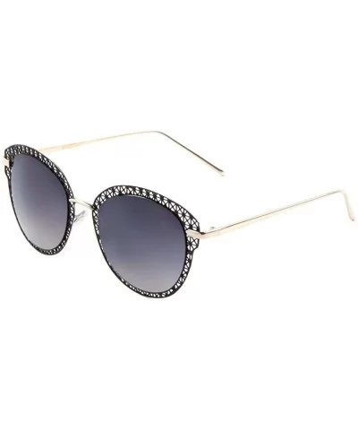 Metal Decorative Frame Flat Rim Round Cat Eye Sunglasses - Black - CT1903W69G2 $20.45 Cat Eye