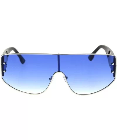 Futuristic Fresh 80s Scifi Space Shield Metal Flat Top Sunglasses - Silver Black Blue - CG18QYZLKLG $20.12 Shield